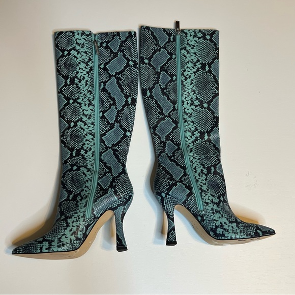 Gianni Bini Lennoxe Snake Print Leather Stilleto Heel Boots Teal Black 6.5 - Picture 4 of 12